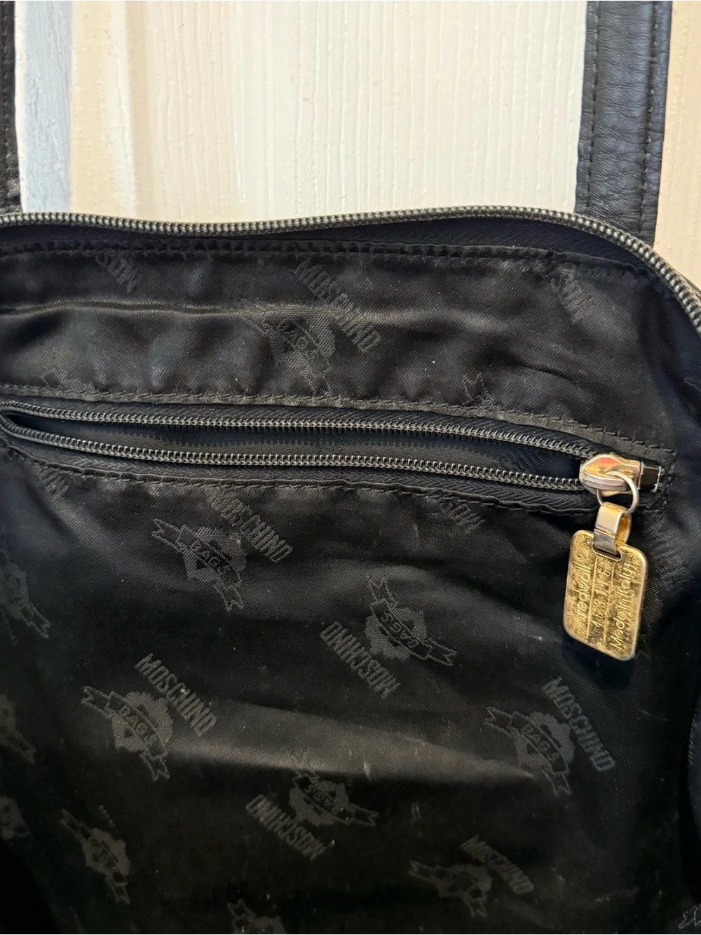 Moschino Black Tote Laptop Bag with Gold Logo